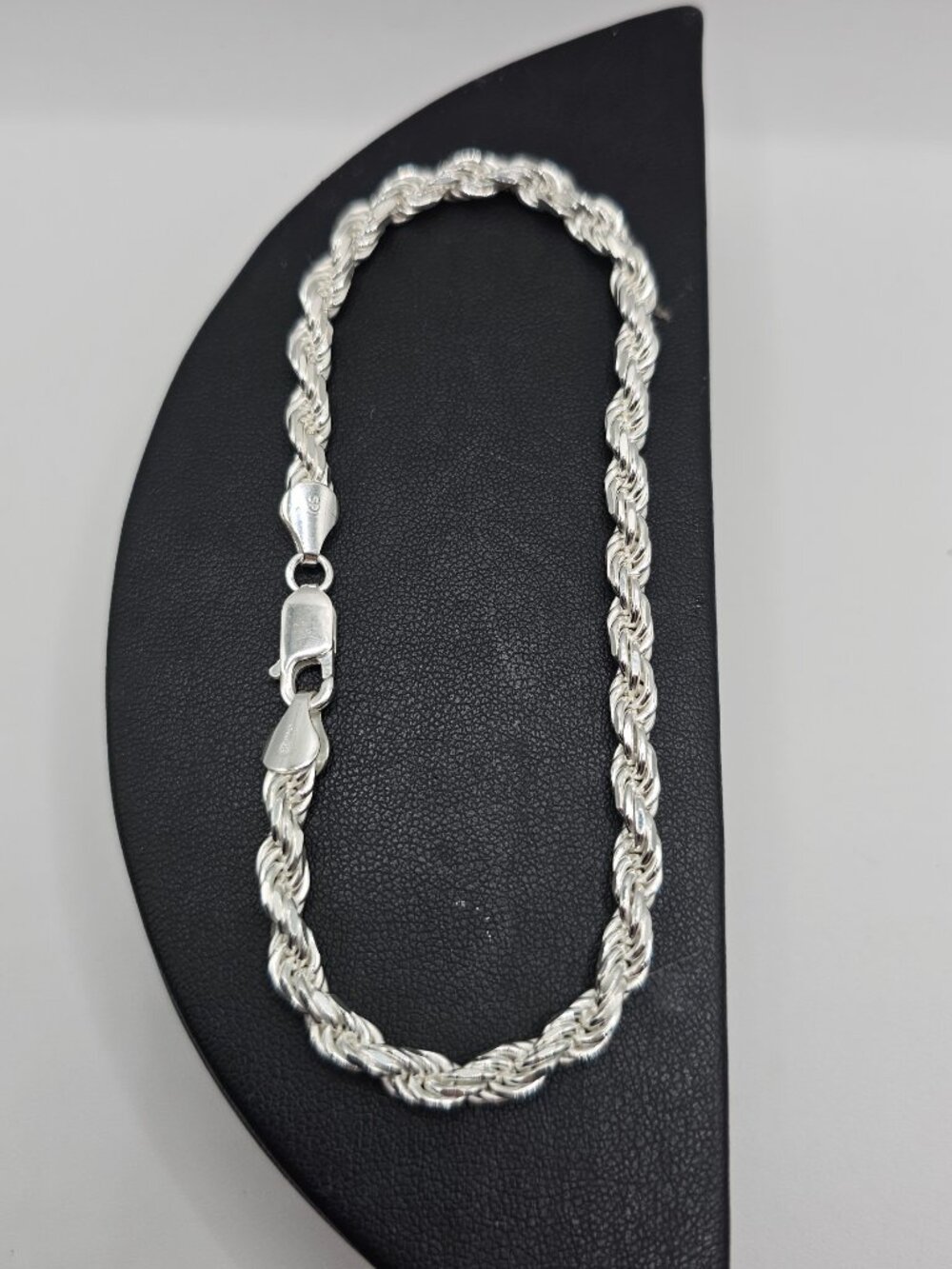 Sterling Silver 925 High Polished Diamond Cut Rope Bracelet 8 inches 5mm